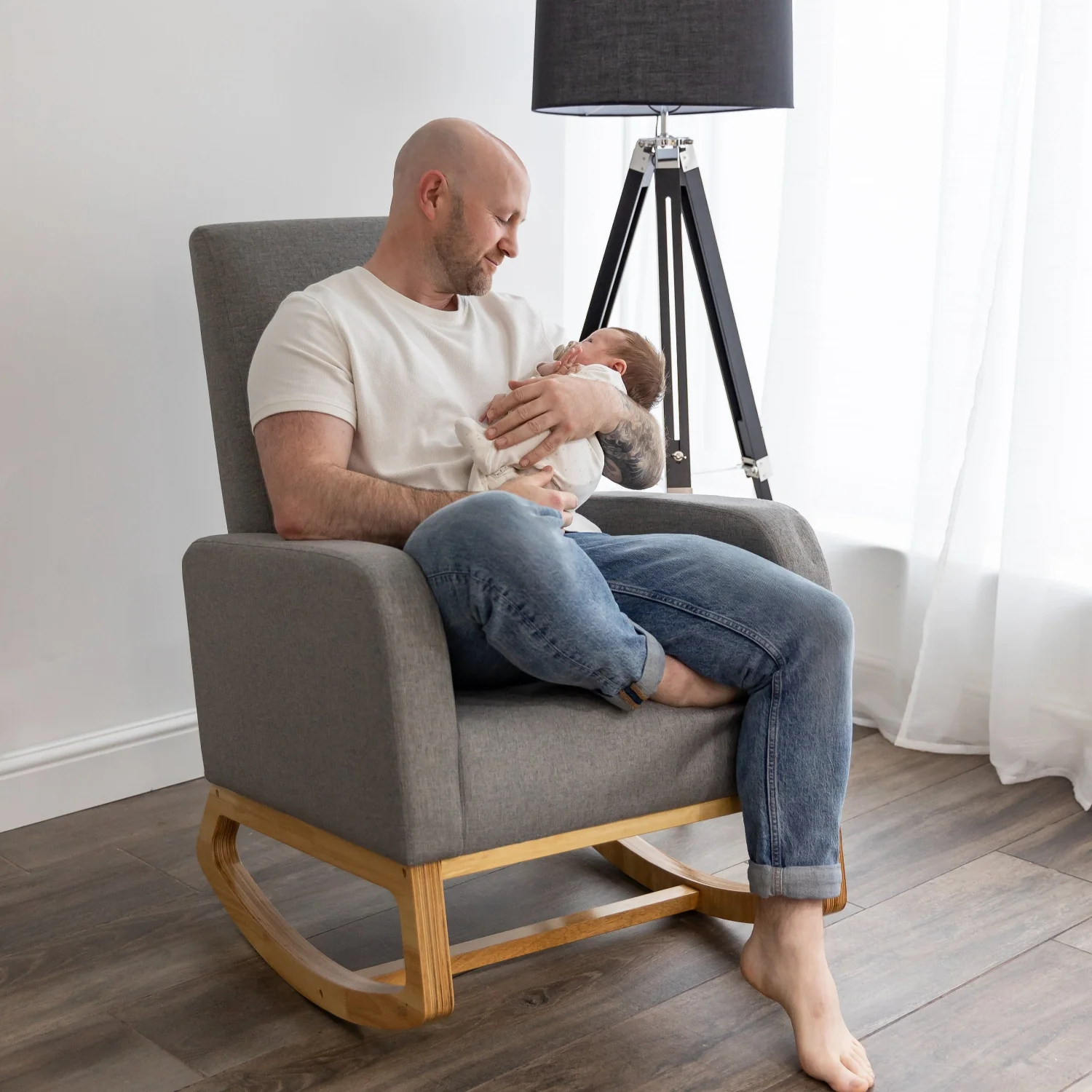 Askern Nursing Rocking Chair - Light Oak and Light Grey Cushions - Image 4