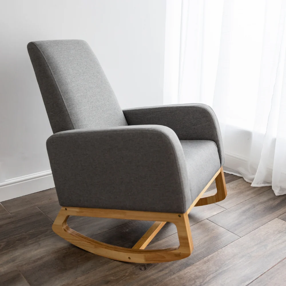 Askern Nursing Rocking Chair - Light Oak and Light Grey Cushions - Image 6