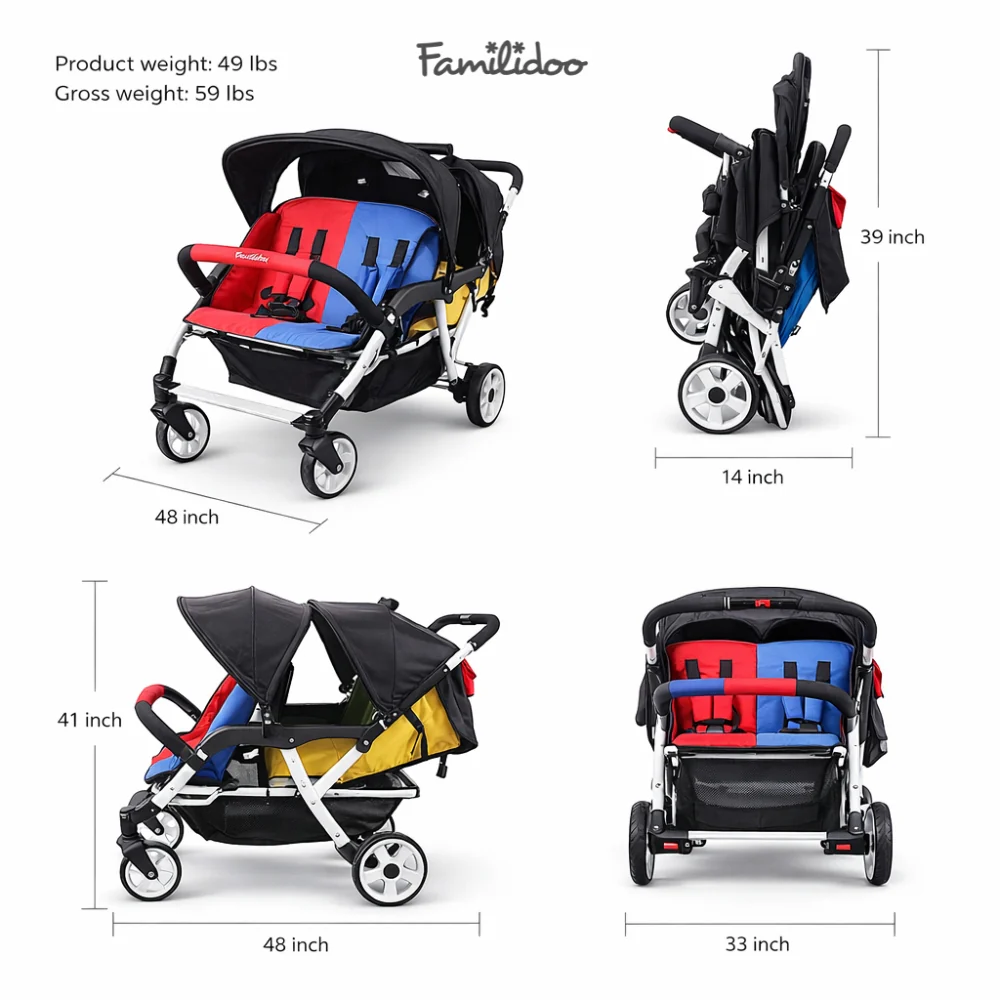 Familidoo 4 Seater Multi Colour Stroller - Plus FREE Rain Cover - Image 10