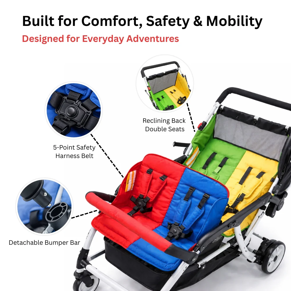 Familidoo 4 Seater Multi Colour Stroller - Plus FREE Rain Cover - Image 11