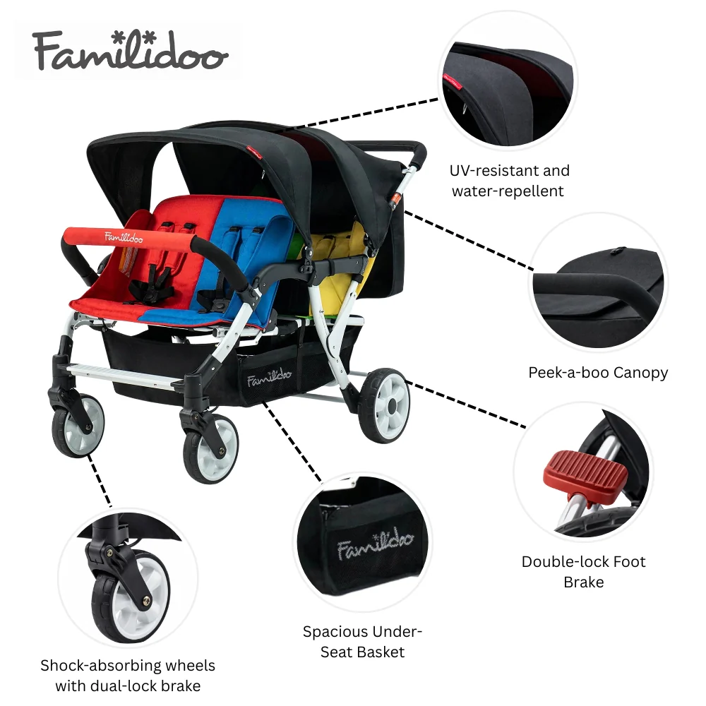 Familidoo 4 Seater Multi Colour Stroller - Plus FREE Rain Cover - Image 7