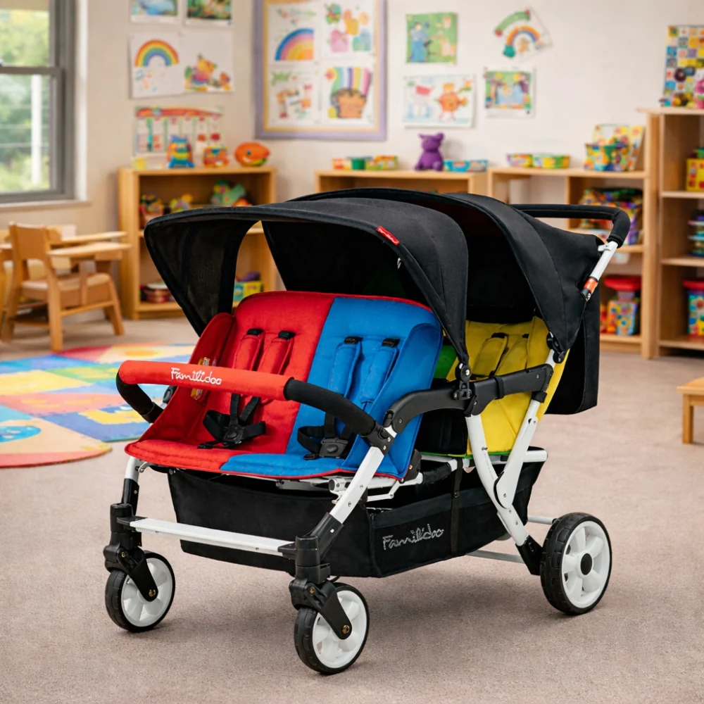 Familidoo 4 Seater Multi Colour Stroller - Plus FREE Rain Cover - Image 9