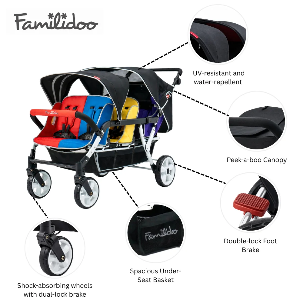 Familidoo 6 Seater Multi Colour Stroller - Plus FREE Rain Cover - Image 4
