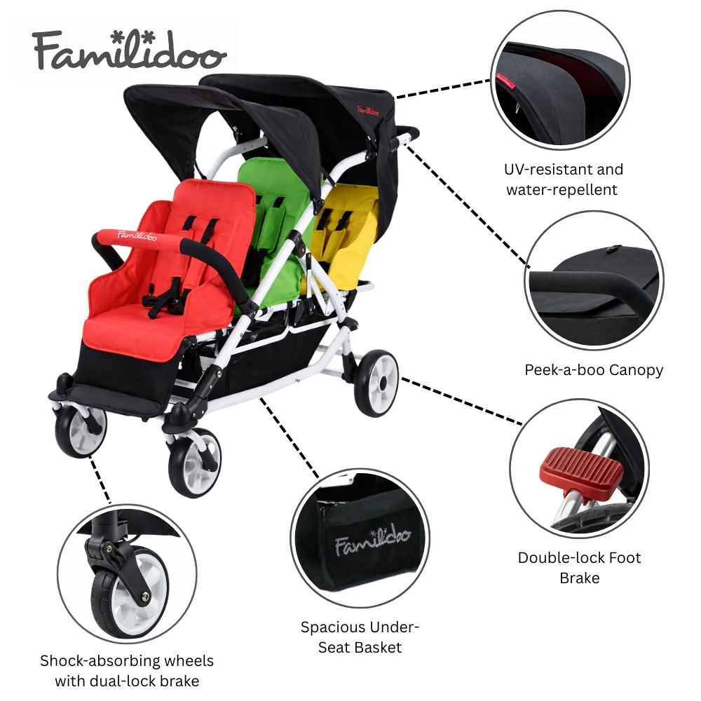 Familidoo 3 Seater Multi Colour Stroller - Plus FREE Rain Cover - Image 3