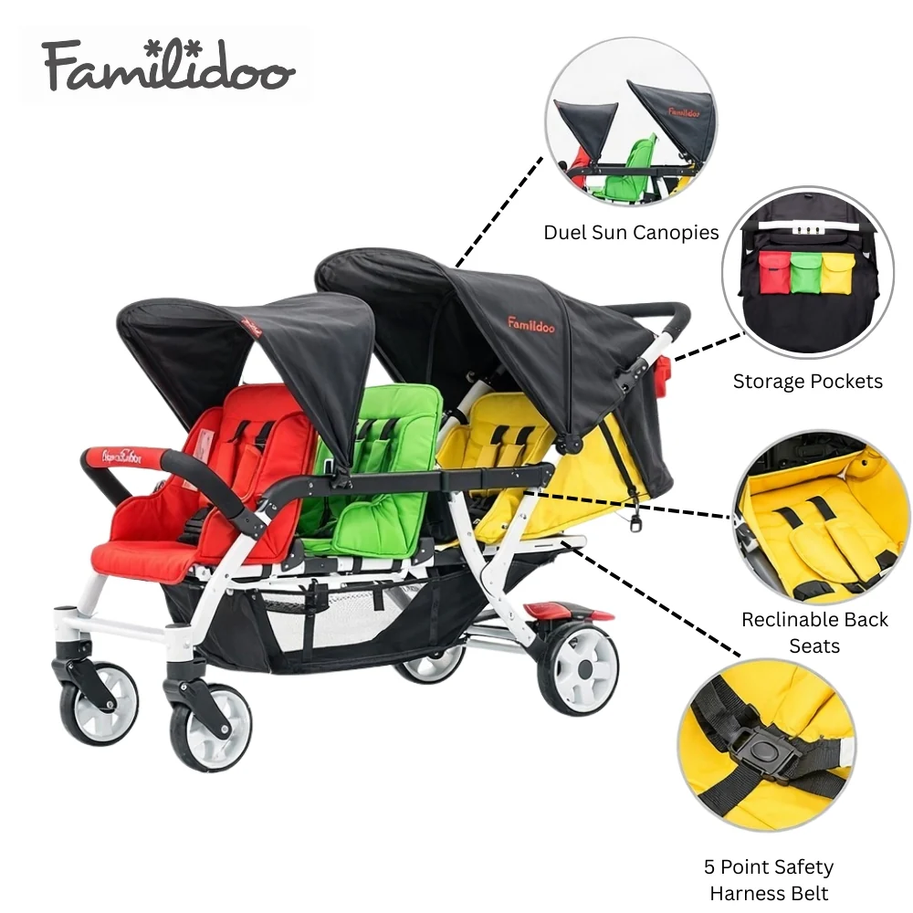 Familidoo 3 Seater Multi Colour Stroller - Plus FREE Rain Cover - Image 6