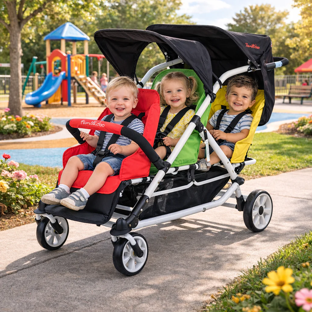 Familidoo 3 Seater Multi Colour Stroller - Plus FREE Rain Cover - Image 7
